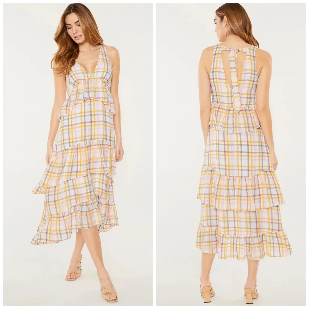 NWT CINQ A Sept midi dress tiered ruffled W/ back tie Luxury MSRP $465 - Picture 6 of 12